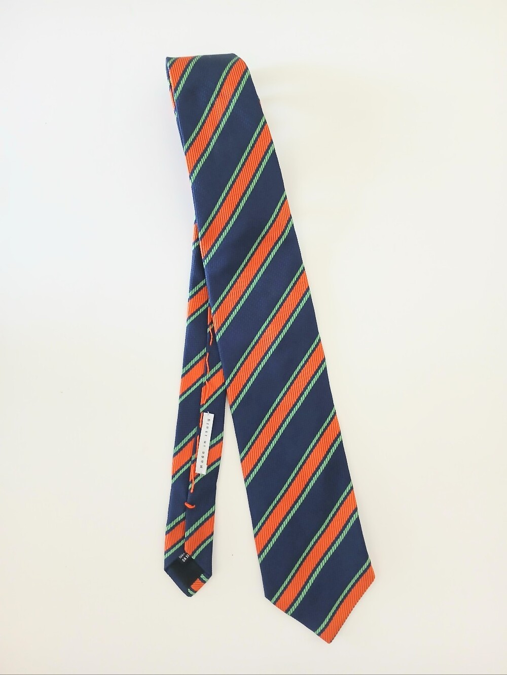 BEREND DEWITT SILK made In ITALY Navy Blue and Orange/Green Striped Men's Tie